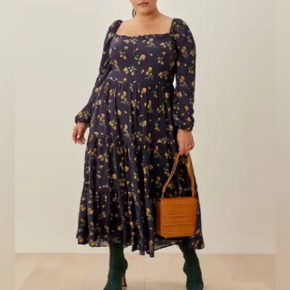 Reformation Navy Floral Dress